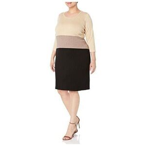 NWT CALVIN KLEIN Womens Beige 3/4 Sleeve Knee Length Shift Dress Plus 1X